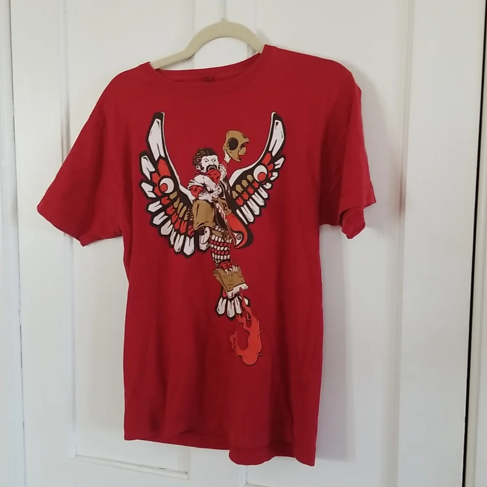 Turkish cotton Continental cowboy riding a tribal bird graphic Tee Ed & Flo M - Picture 9 of 9